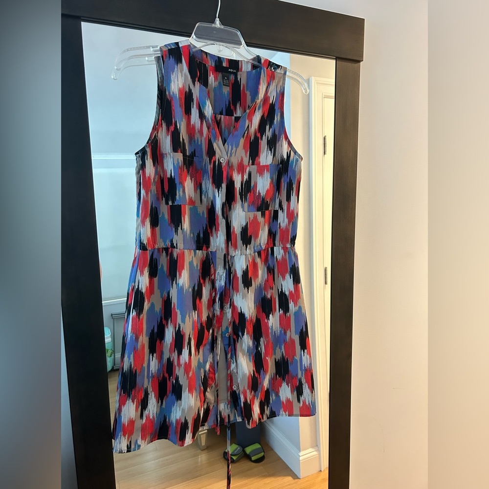 Aqua button down multi color dress